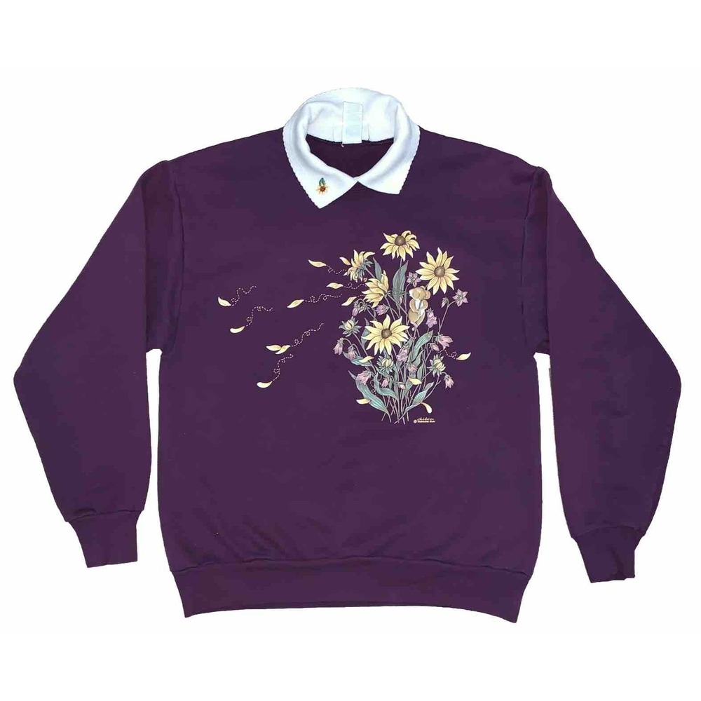 MORNING SUN Squirrel Floral  sweatshirt‎ Size Medium vtg 90s usa grandma